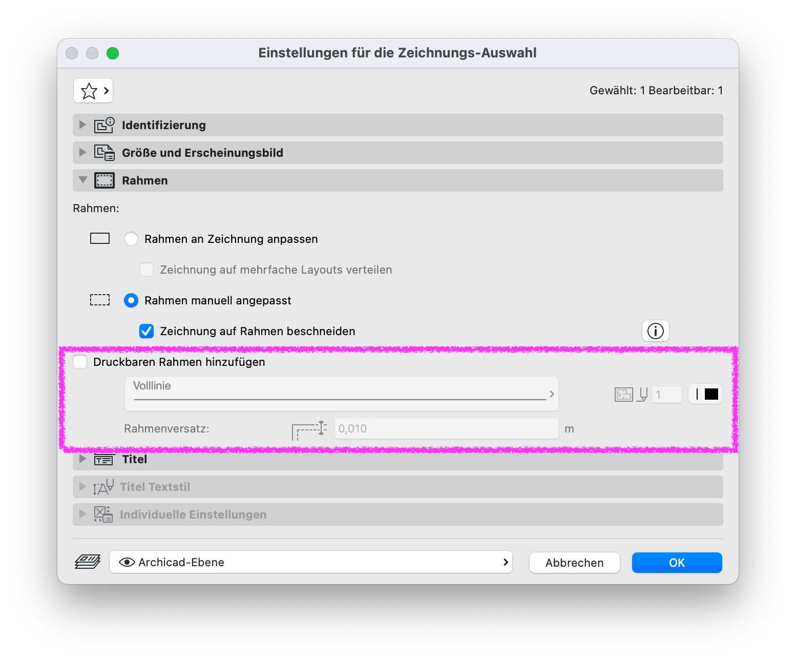 Rahmen um Zeichnung auf Layout lässt sich nicht entfernen Support Site