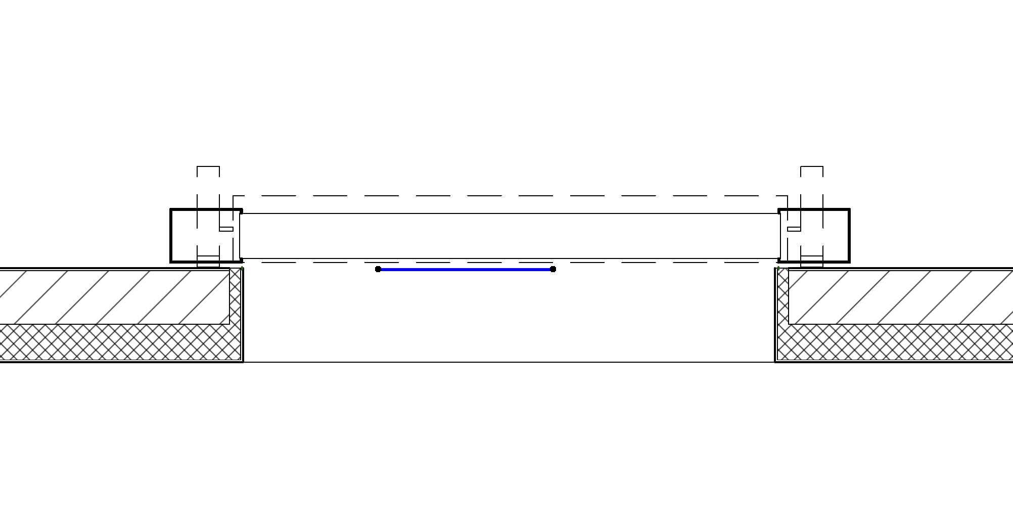 Archicad 2D-Schnittdarstellung einer Wandöffnung mit eingesetztem Tor-Objekt und sichtbarer Öffnungslinie in der Grundrissdarstellung.