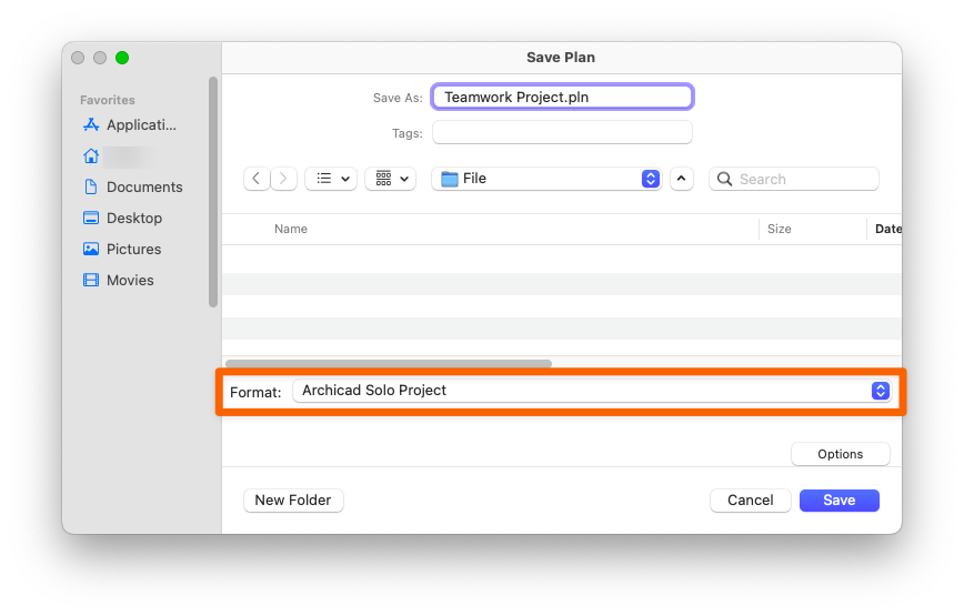 Screenshot shows the Save as dialog's "Format" section where you can select the desired format you want to save your file as.