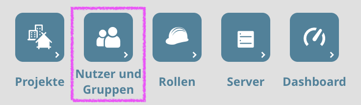 Startseite des BIMcloud Managers mit hervorgehobener Kachel ‚Nutzer und Gruppen‘.