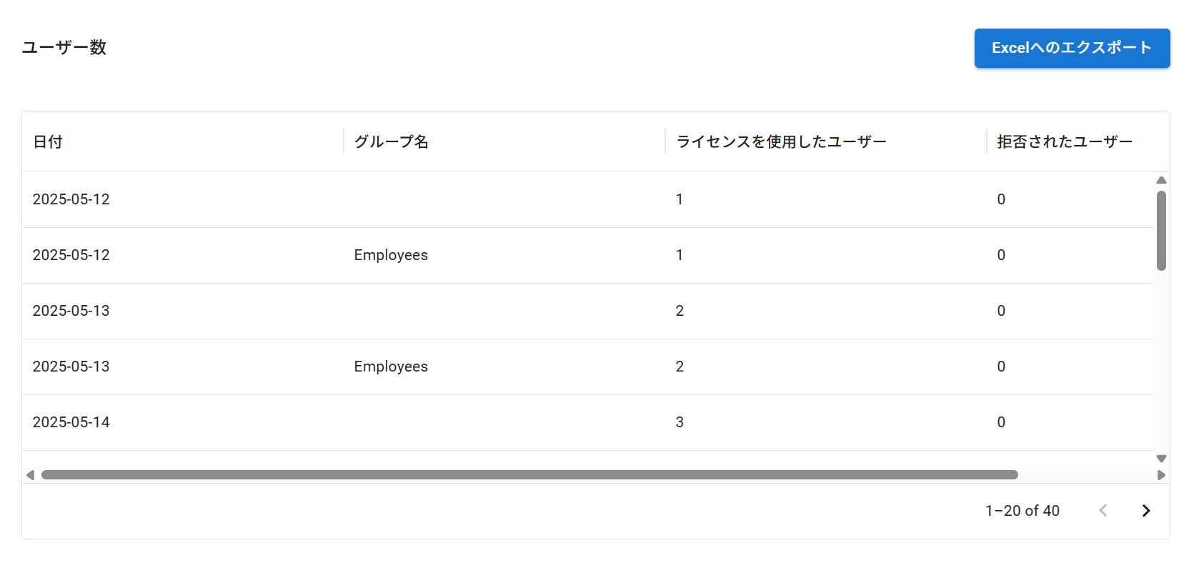 Excelへのエクスポート