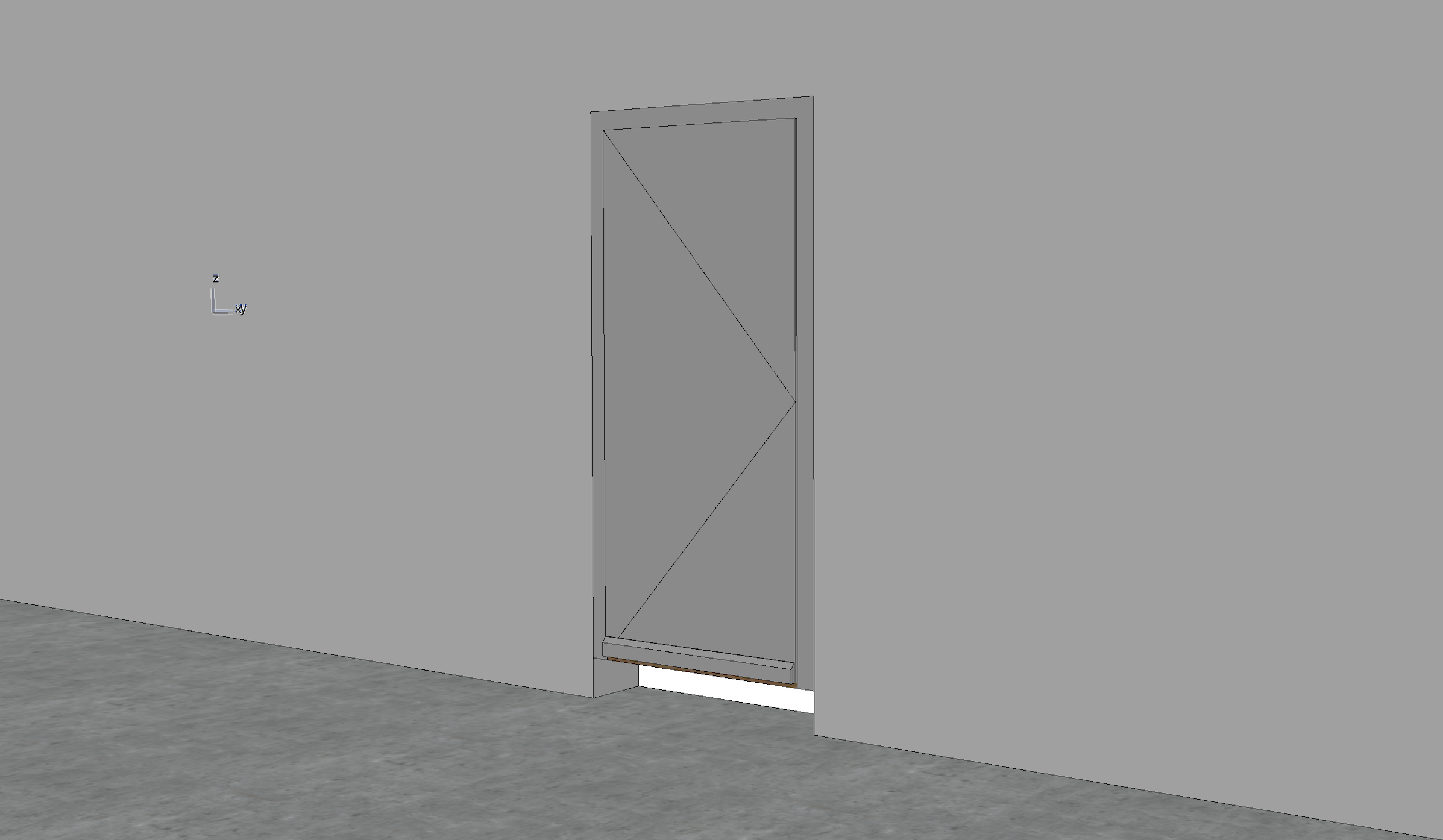 Archicad 3D view of a wall with a door opening, showing the door leaf inside the wall and a visible gap between the door threshold and the floor.