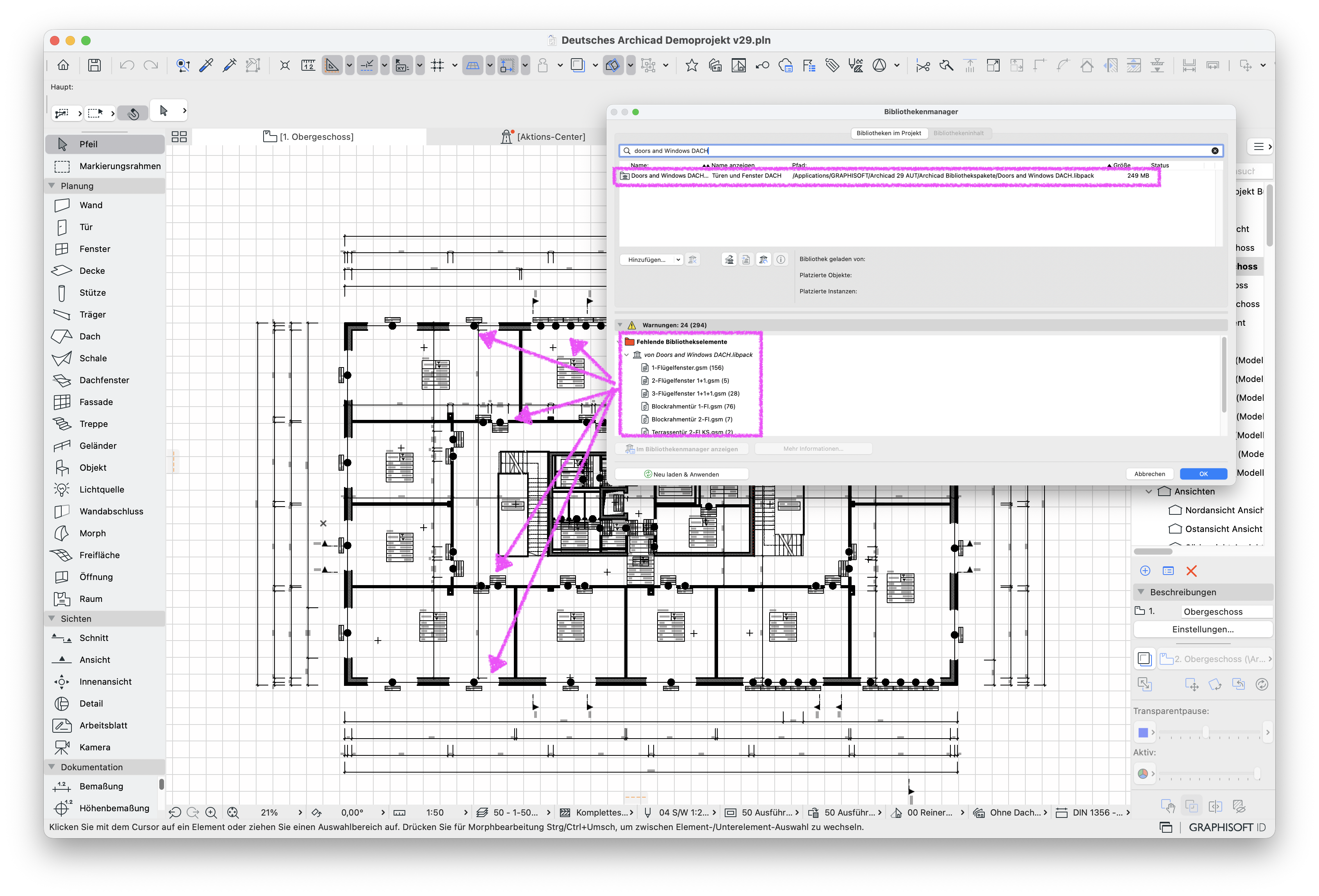 Archicad kann alle Bibliothekselemente auf dem 2. Rechner trotz vorhandener Biblitoheken nicht anzeigen.