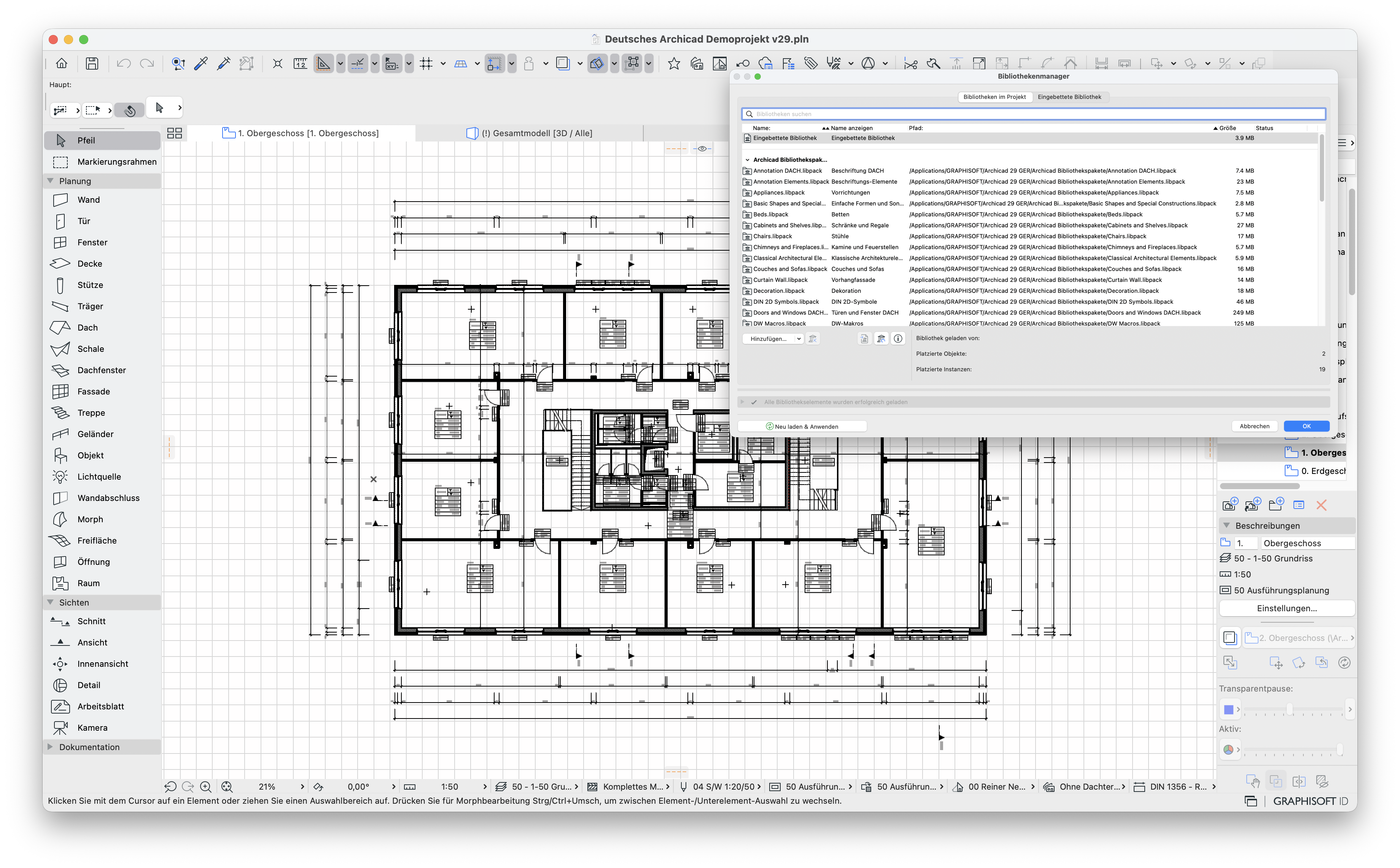 Archicad kann alle Bibliothekselemente auf dem 1. Rechner anzeigen.