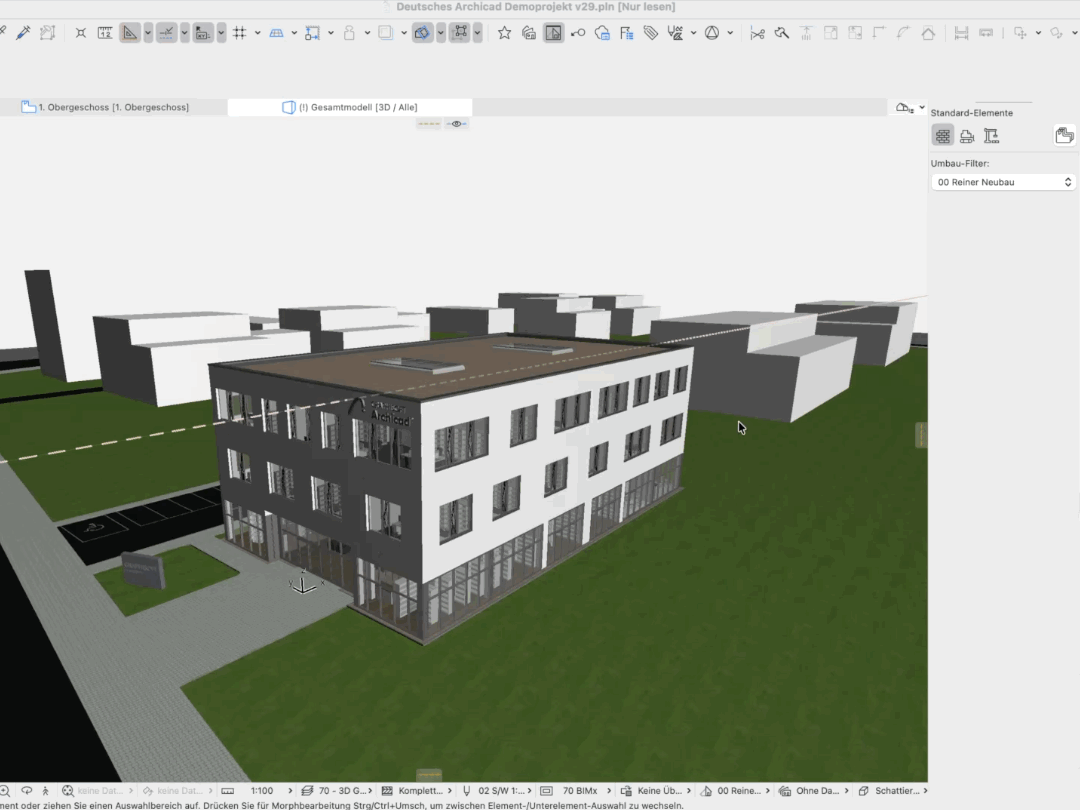 Bestimmte Elemente erscheinen im 3D von Archicad nur auf den Umbau-Filter '00 Reiner Neubau'.