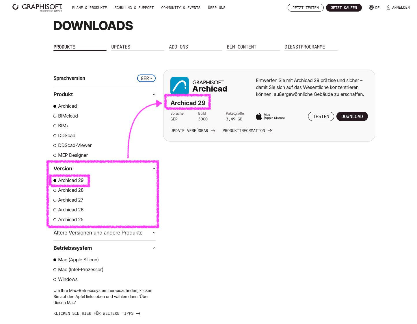 Wie lade ich meine richtige Archicad Programm Version und Archicad ...