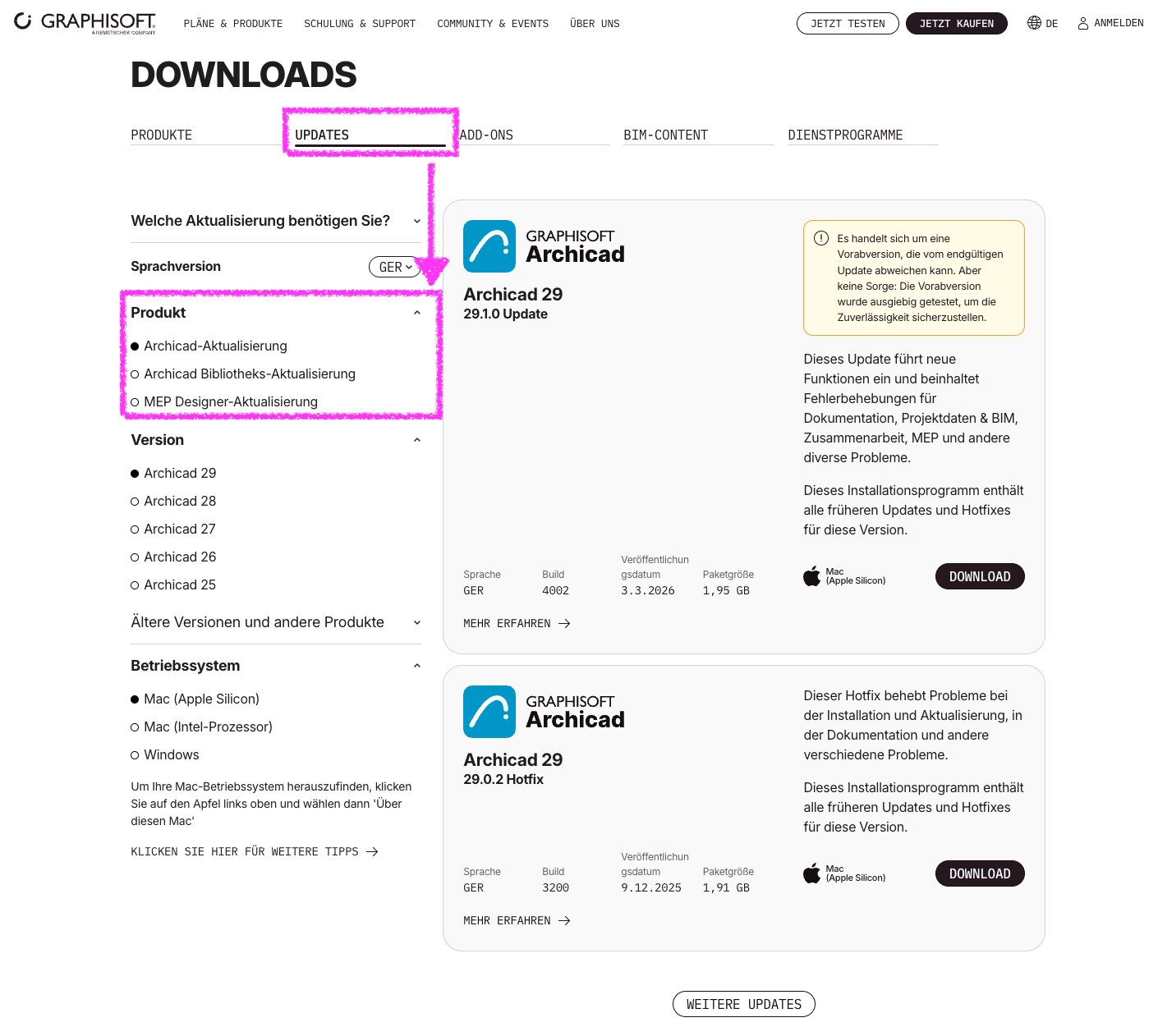 Wie lade ich meine richtige Archicad Programm Version und Archicad ...