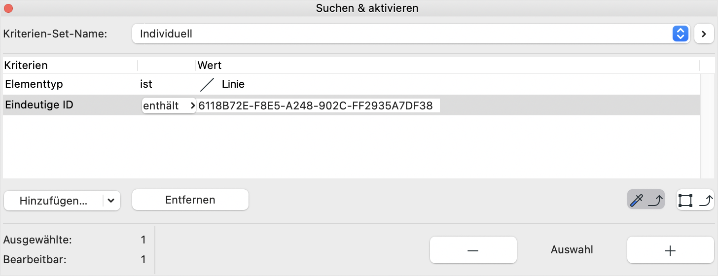 Suchen & aktivieren von einer Linie mit eindeutiger ID.