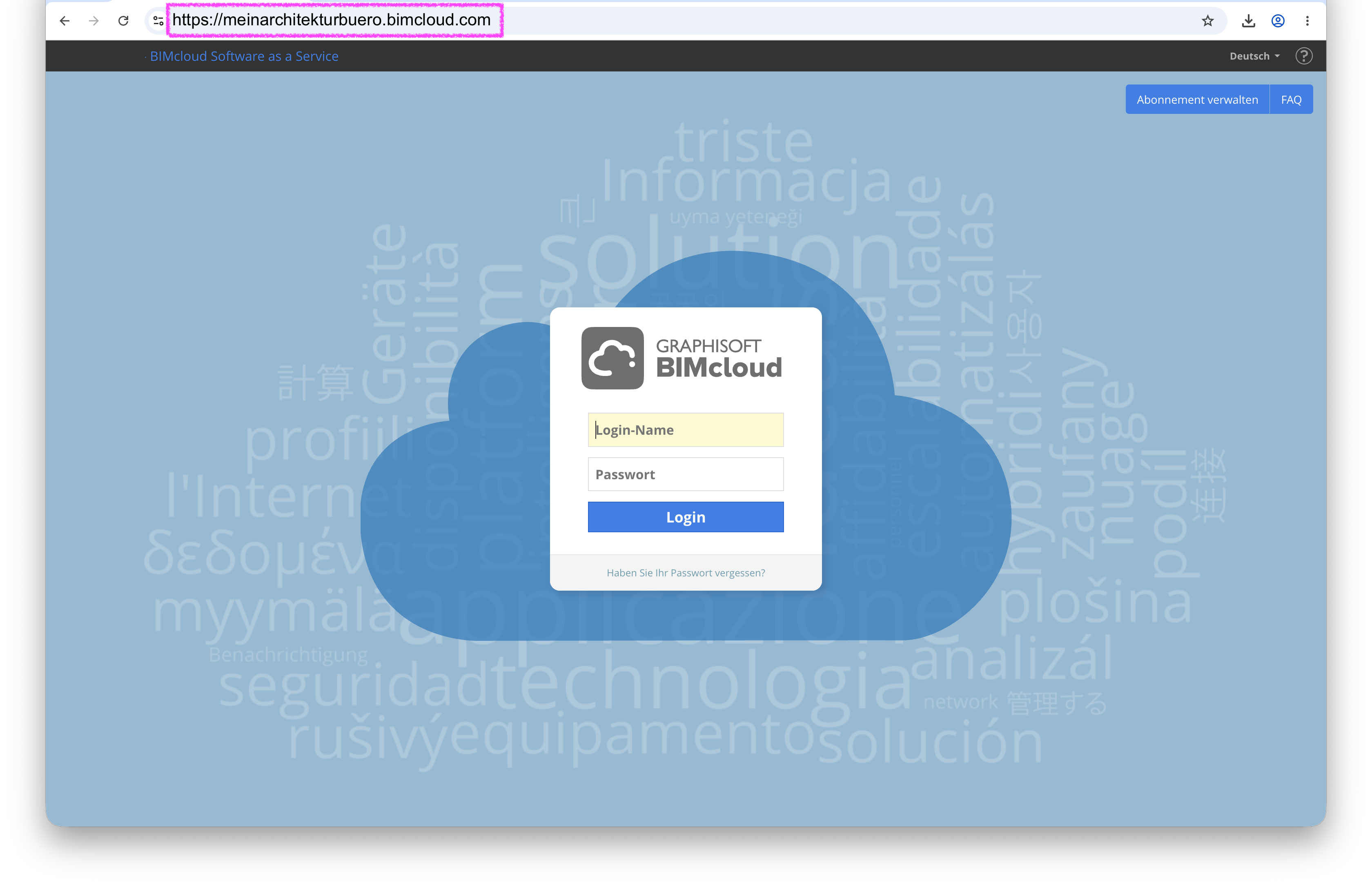 Login als Admin auf dem BIMcloud Manager Webinterface.