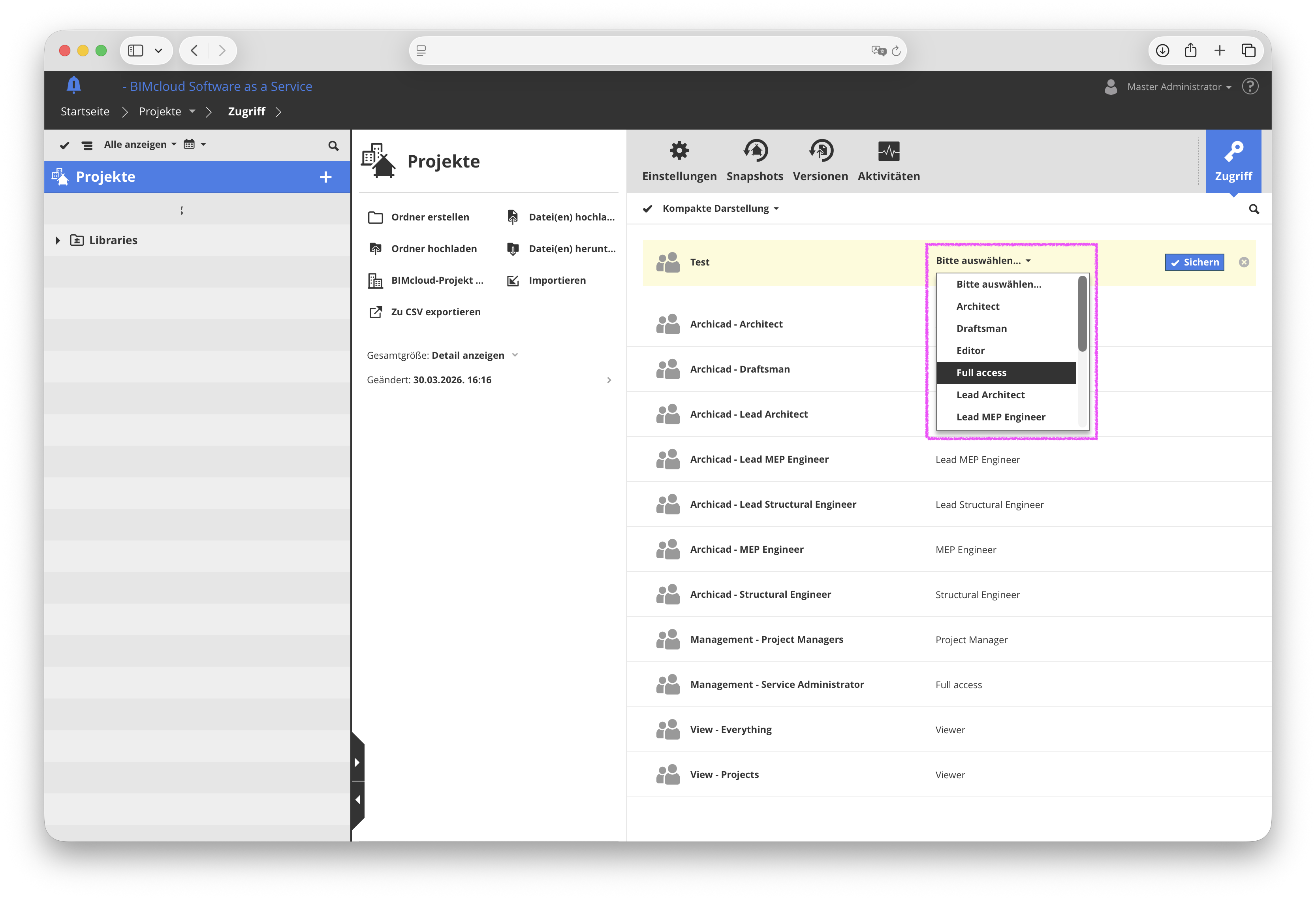 Test wird mit 'Full access', zu deutsch vollen Zugriff, definiert