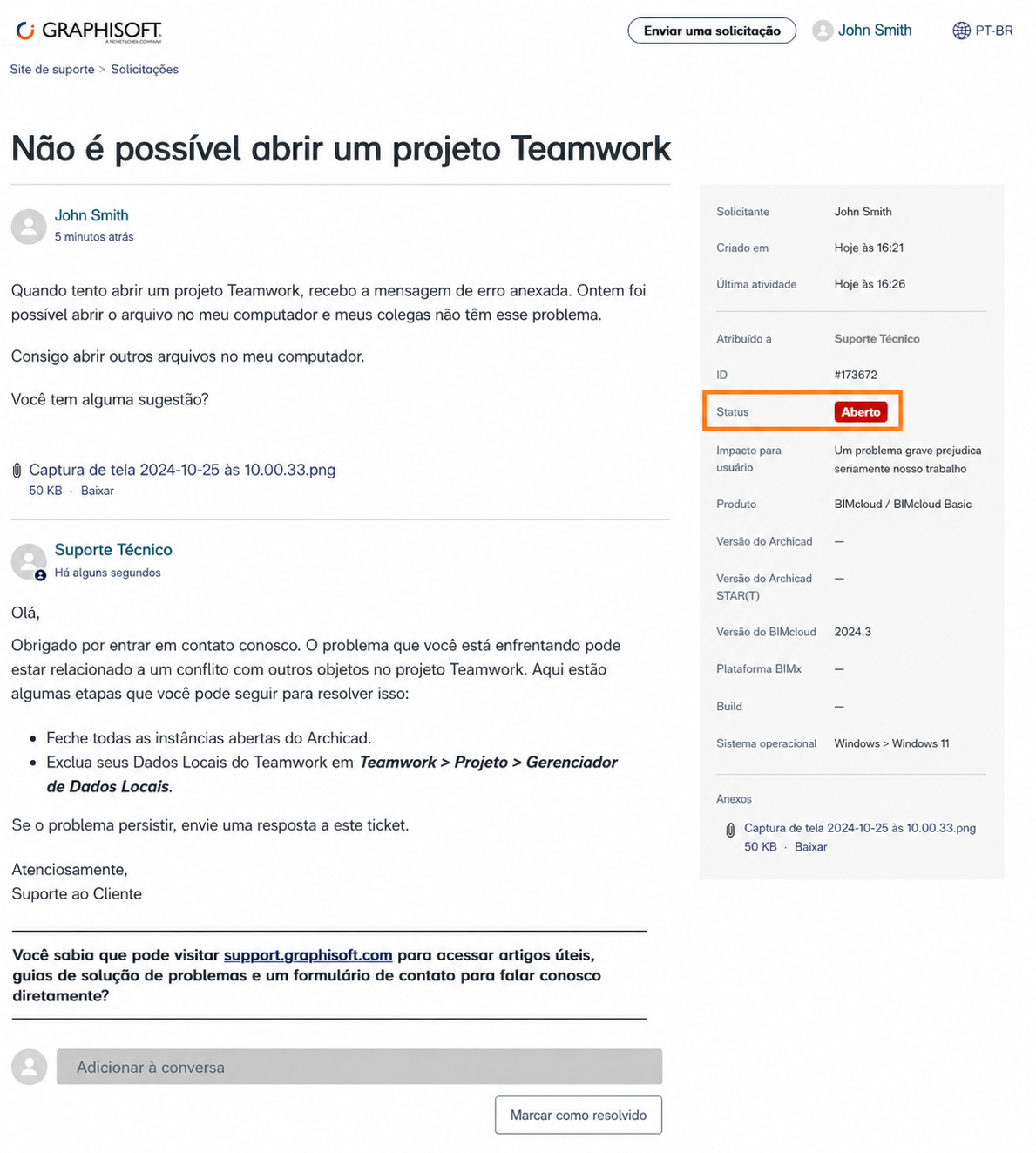 Imagem ilustrativa sobre os status de uma solicitação de suporte