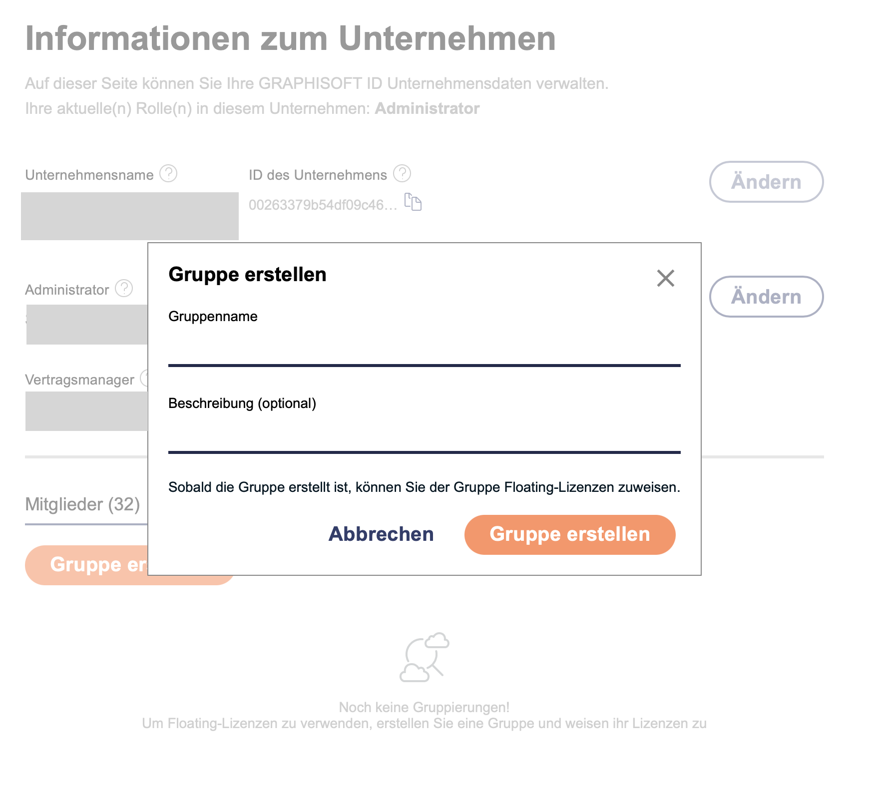 Gruppe für Unternehmen erstellen.