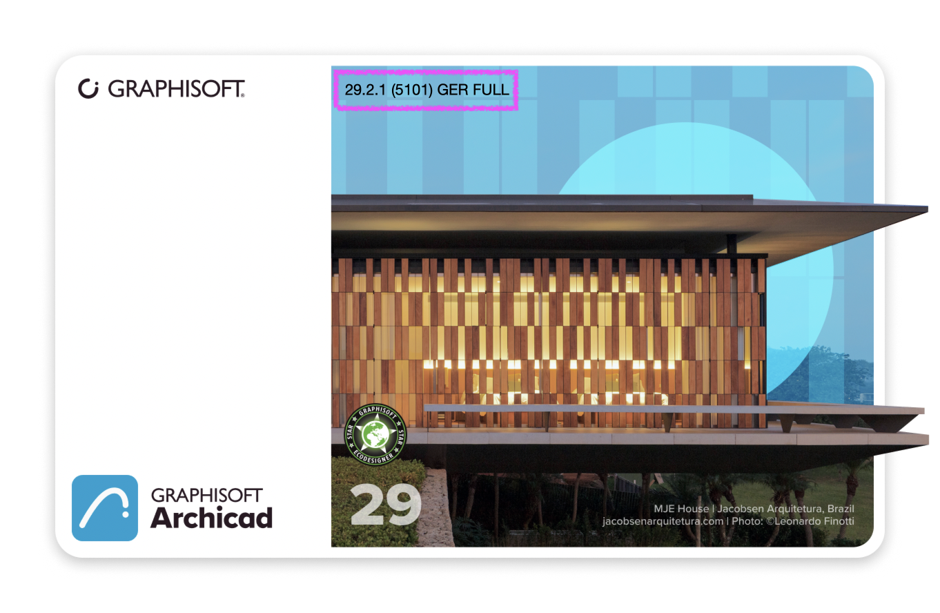 Archicad Startbild mit verwendeter Archicad Version 29.2.1 (5101) GER FULL.
