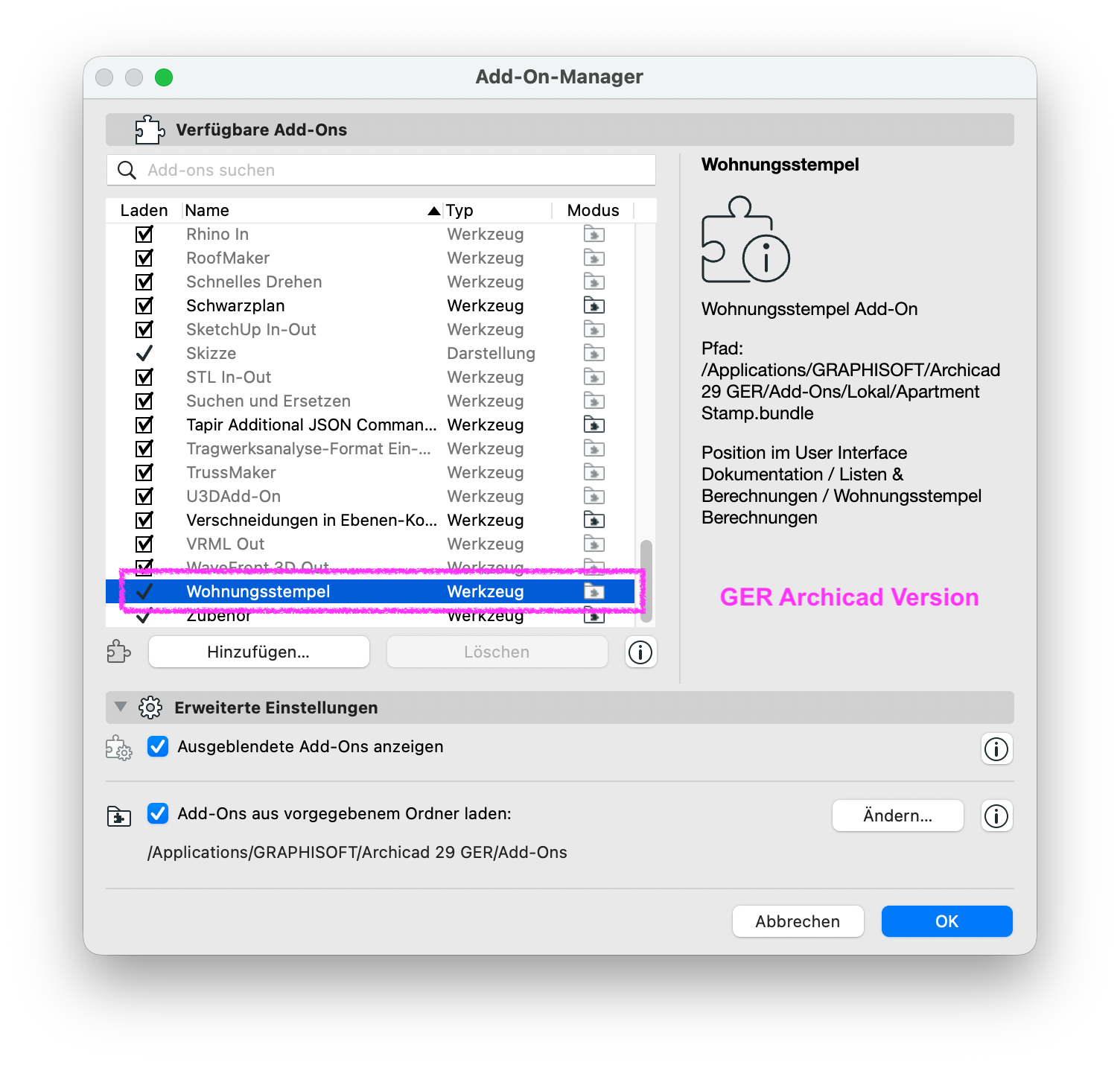 Wohnungsstempel-Add-On ist nur in der GER Version verfügbar.