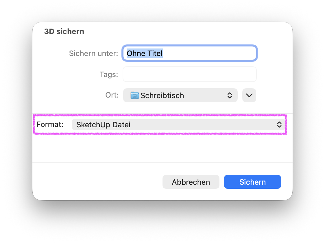 Sichern aus dem 3D im SketchUp Datei-Format.