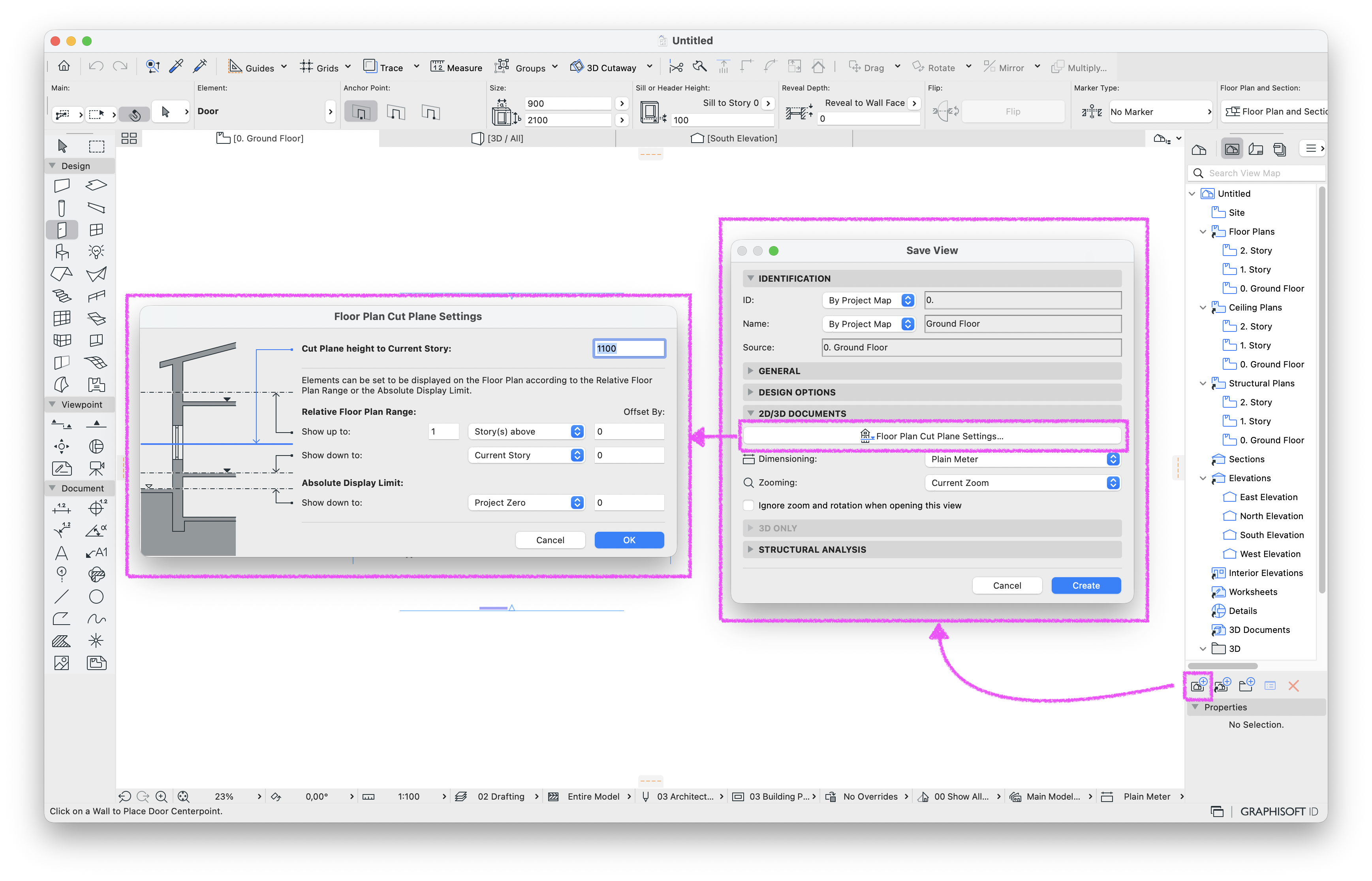 Salvar Vista para ajustar as Definições de Plano de Corte em Planta desta visualização específica.