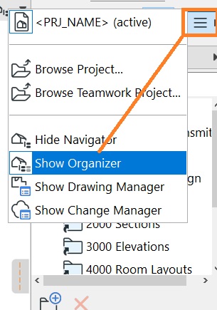 Acessando o Organizador pelo botão de menu no Navegador