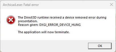 Mensagem de erro Direct3D DXGI_ERROR_DEVICE_HUNG