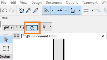 Captura de tela da paleta Caixa de Informações do Archicad mostrando a localização do botão Seleção Rápida, representado por um ícone de ímã à direita.